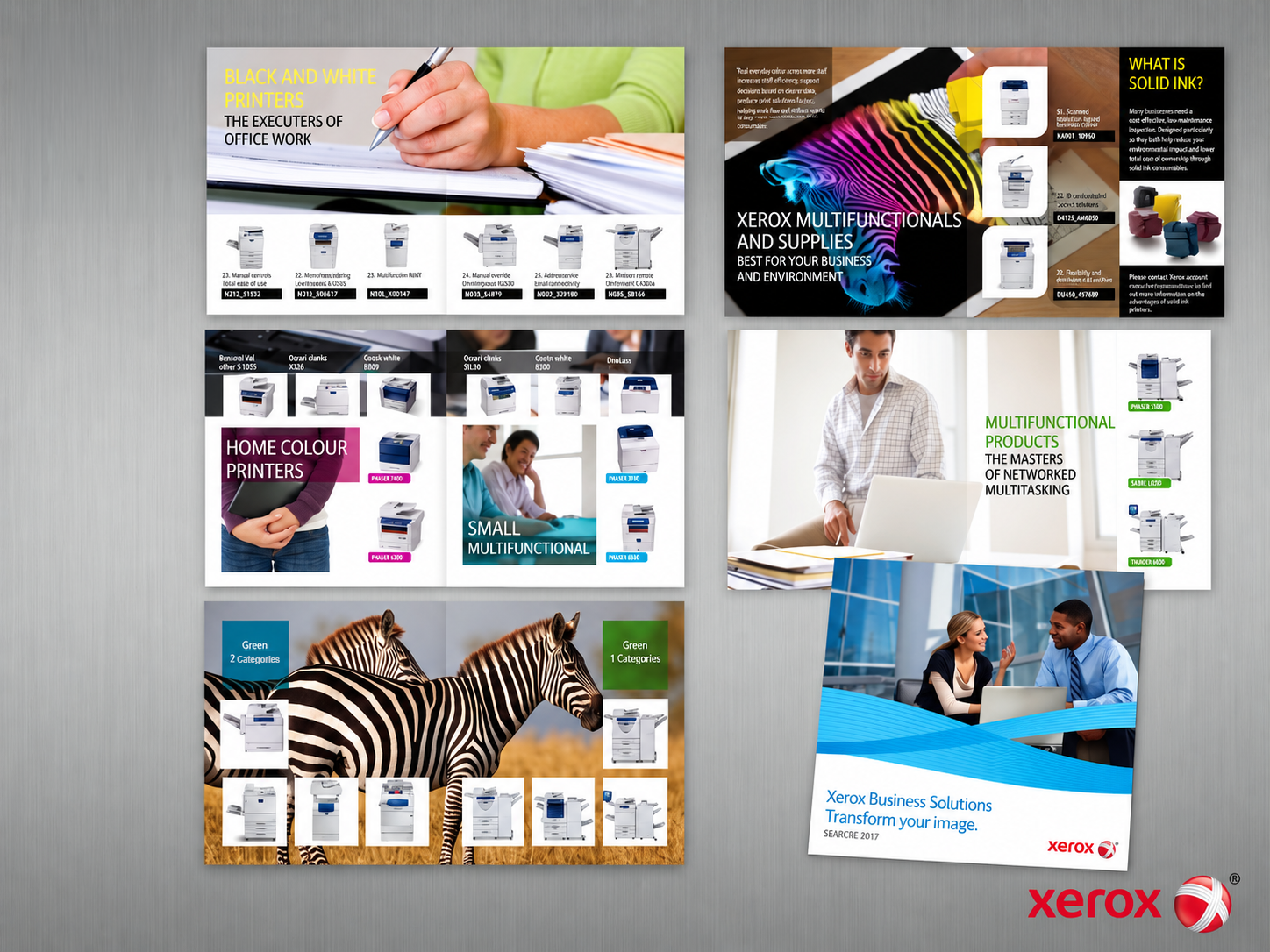 Selected spreads from the Xerox solid ink printer catalogue