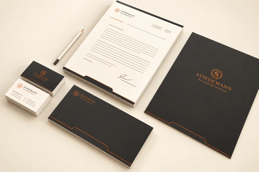 Accounting Services business cards, presentation folder and letterhead