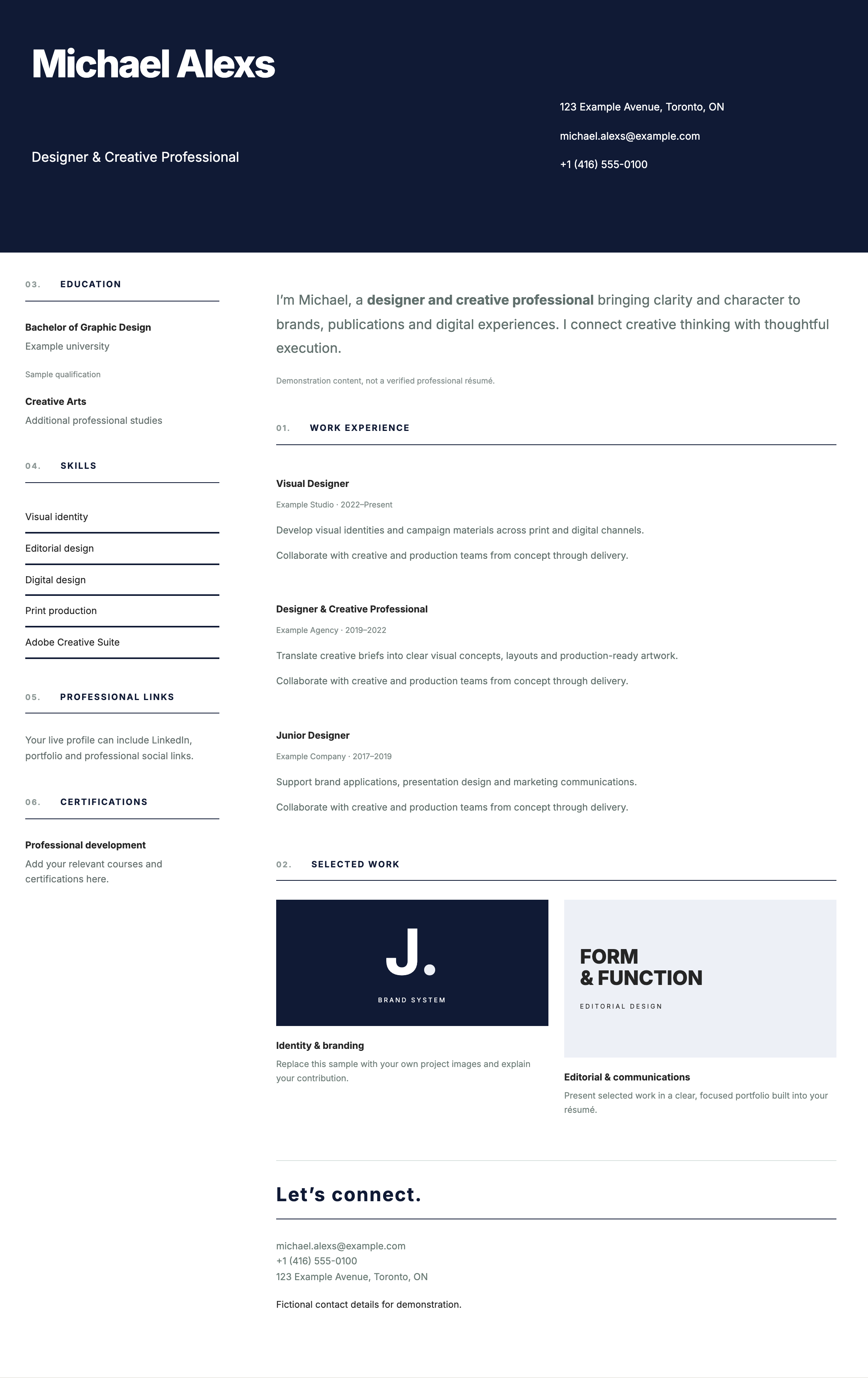 Executive résumé layout preview